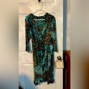 Nicole Max teal, brown, and taupe dress